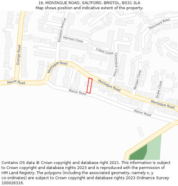 16, MONTAGUE ROAD, SALTFORD, BRISTOL, BS31 3LA: Location map and indicative extent of plot