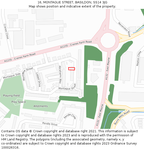 16, MONTAGUE STREET, BASILDON, SS14 3JG: Location map and indicative extent of plot