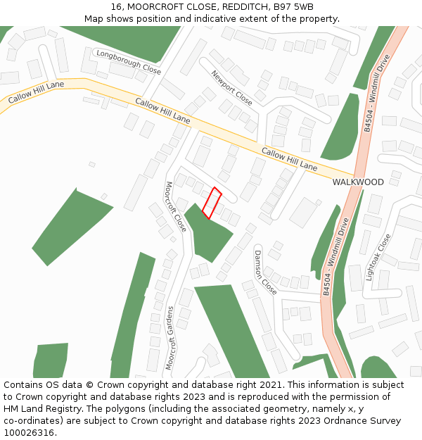 16, MOORCROFT CLOSE, REDDITCH, B97 5WB: Location map and indicative extent of plot