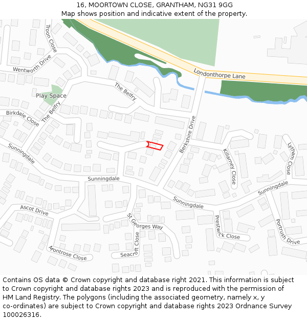 16, MOORTOWN CLOSE, GRANTHAM, NG31 9GG: Location map and indicative extent of plot