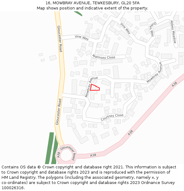 16, MOWBRAY AVENUE, TEWKESBURY, GL20 5FA: Location map and indicative extent of plot