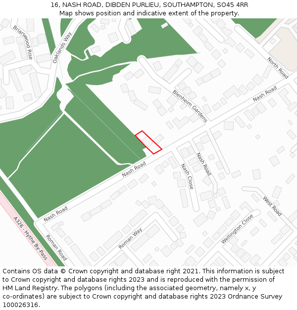 16, NASH ROAD, DIBDEN PURLIEU, SOUTHAMPTON, SO45 4RR: Location map and indicative extent of plot