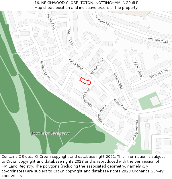 16, NEIGHWOOD CLOSE, TOTON, NOTTINGHAM, NG9 6LP: Location map and indicative extent of plot