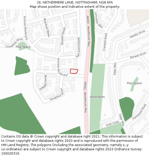 16, NETHERMERE LANE, NOTTINGHAM, NG8 6FA: Location map and indicative extent of plot