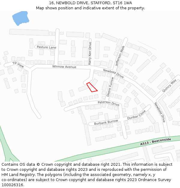 16, NEWBOLD DRIVE, STAFFORD, ST16 1WA: Location map and indicative extent of plot