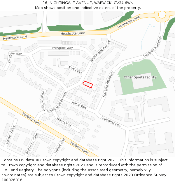 16, NIGHTINGALE AVENUE, WARWICK, CV34 6WN: Location map and indicative extent of plot