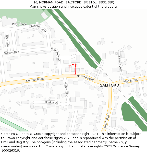 16, NORMAN ROAD, SALTFORD, BRISTOL, BS31 3BQ: Location map and indicative extent of plot