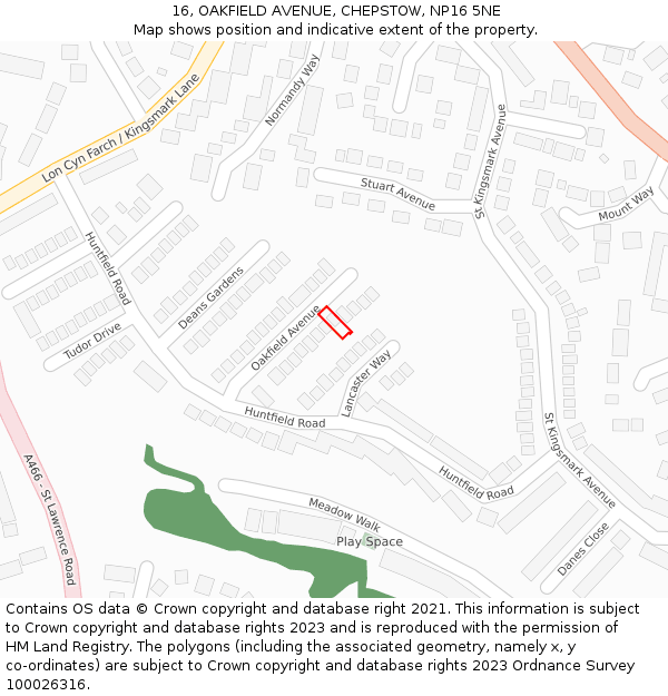 16, OAKFIELD AVENUE, CHEPSTOW, NP16 5NE: Location map and indicative extent of plot