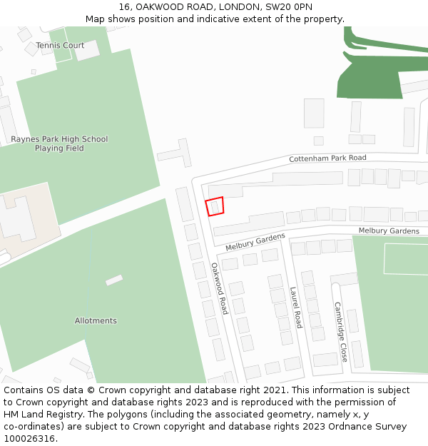 16, OAKWOOD ROAD, LONDON, SW20 0PN: Location map and indicative extent of plot