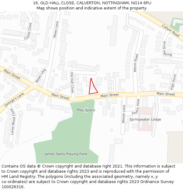 16, OLD HALL CLOSE, CALVERTON, NOTTINGHAM, NG14 6PU: Location map and indicative extent of plot