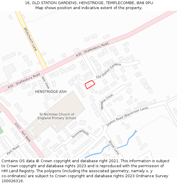 16, OLD STATION GARDENS, HENSTRIDGE, TEMPLECOMBE, BA8 0PU: Location map and indicative extent of plot