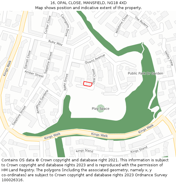 16, OPAL CLOSE, MANSFIELD, NG18 4XD: Location map and indicative extent of plot