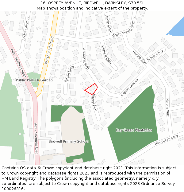 16, OSPREY AVENUE, BIRDWELL, BARNSLEY, S70 5SL: Location map and indicative extent of plot