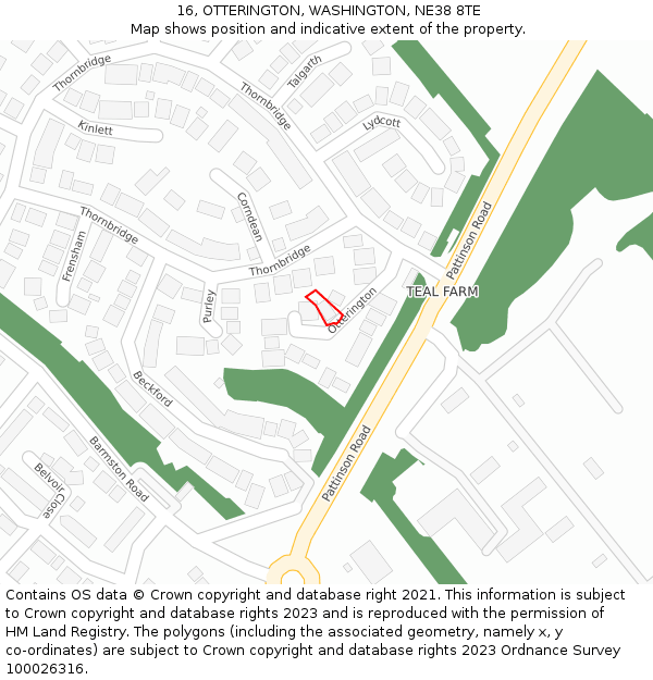 16, OTTERINGTON, WASHINGTON, NE38 8TE: Location map and indicative extent of plot