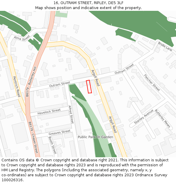 16, OUTRAM STREET, RIPLEY, DE5 3LF: Location map and indicative extent of plot