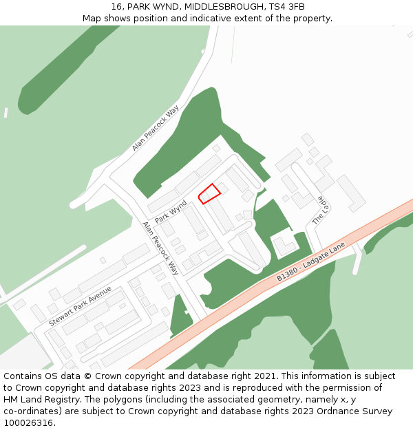 16, PARK WYND, MIDDLESBROUGH, TS4 3FB: Location map and indicative extent of plot