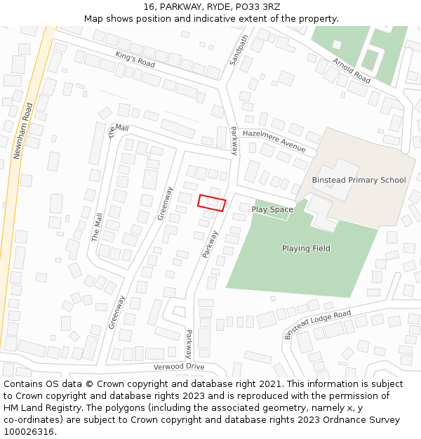 16, PARKWAY, RYDE, PO33 3RZ: Location map and indicative extent of plot