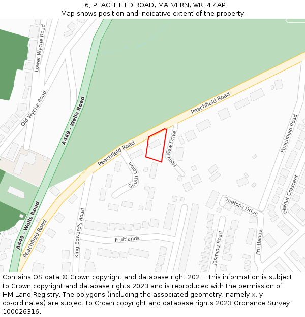 16, PEACHFIELD ROAD, MALVERN, WR14 4AP: Location map and indicative extent of plot