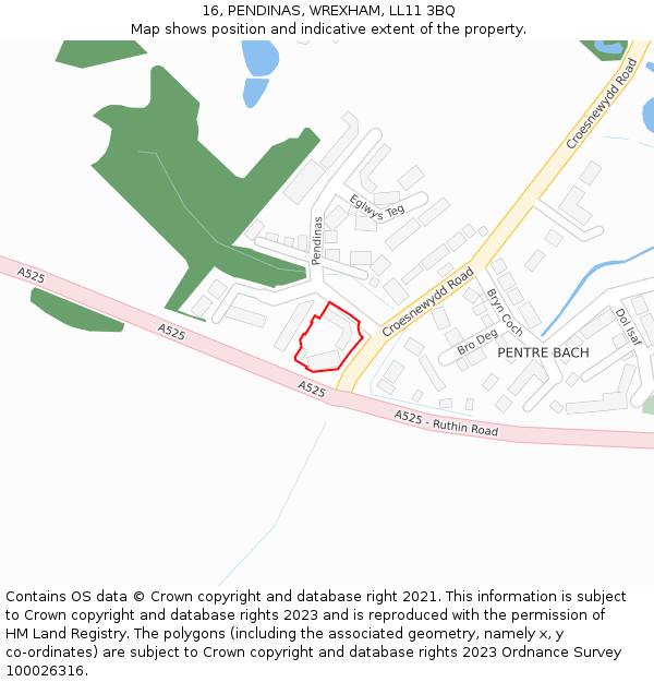 16, PENDINAS, WREXHAM, LL11 3BQ: Location map and indicative extent of plot