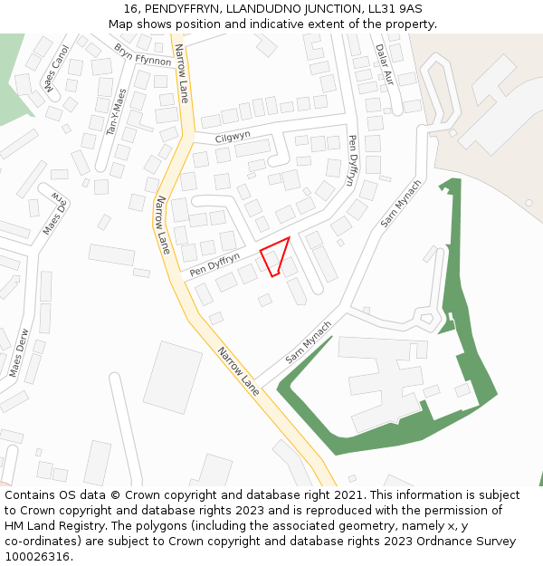 16, PENDYFFRYN, LLANDUDNO JUNCTION, LL31 9AS: Location map and indicative extent of plot