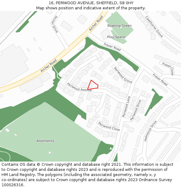 16, PERIWOOD AVENUE, SHEFFIELD, S8 0HY: Location map and indicative extent of plot