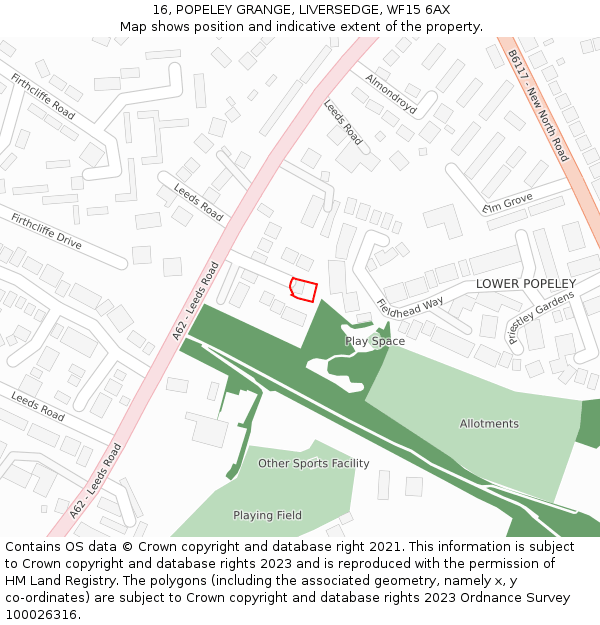 16, POPELEY GRANGE, LIVERSEDGE, WF15 6AX: Location map and indicative extent of plot