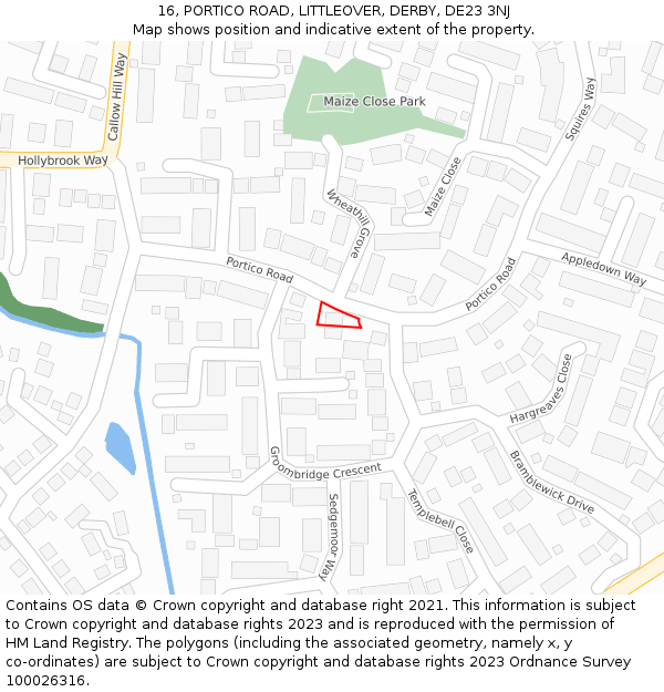 16, PORTICO ROAD, LITTLEOVER, DERBY, DE23 3NJ: Location map and indicative extent of plot