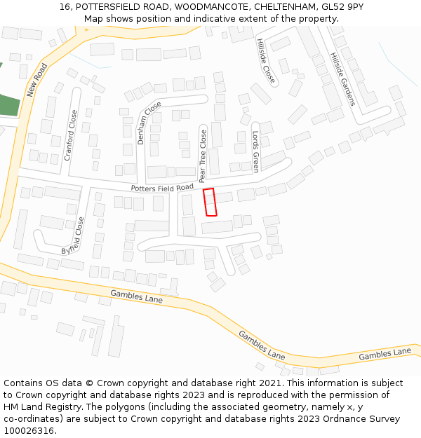 16, POTTERSFIELD ROAD, WOODMANCOTE, CHELTENHAM, GL52 9PY: Location map and indicative extent of plot