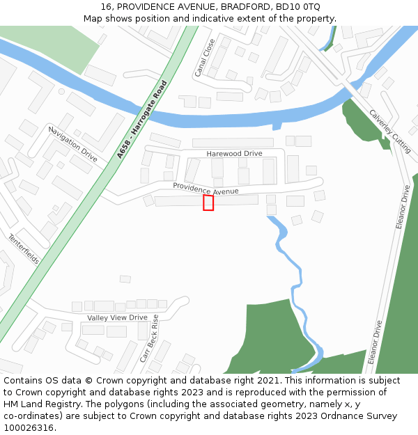 16, PROVIDENCE AVENUE, BRADFORD, BD10 0TQ: Location map and indicative extent of plot