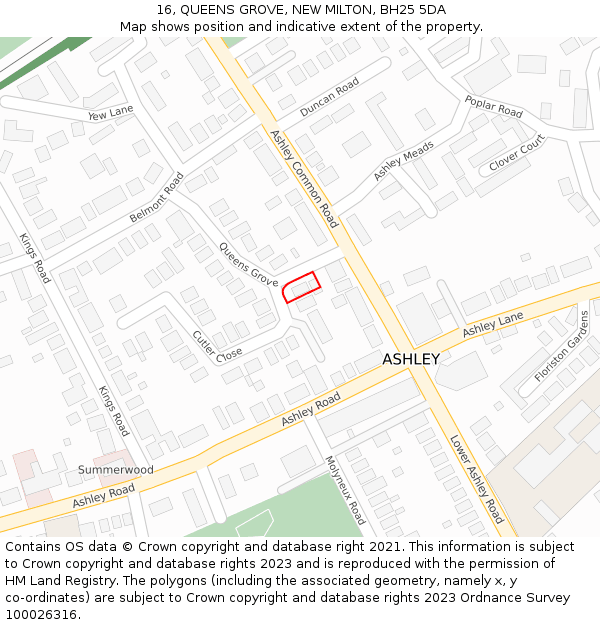 16, QUEENS GROVE, NEW MILTON, BH25 5DA: Location map and indicative extent of plot