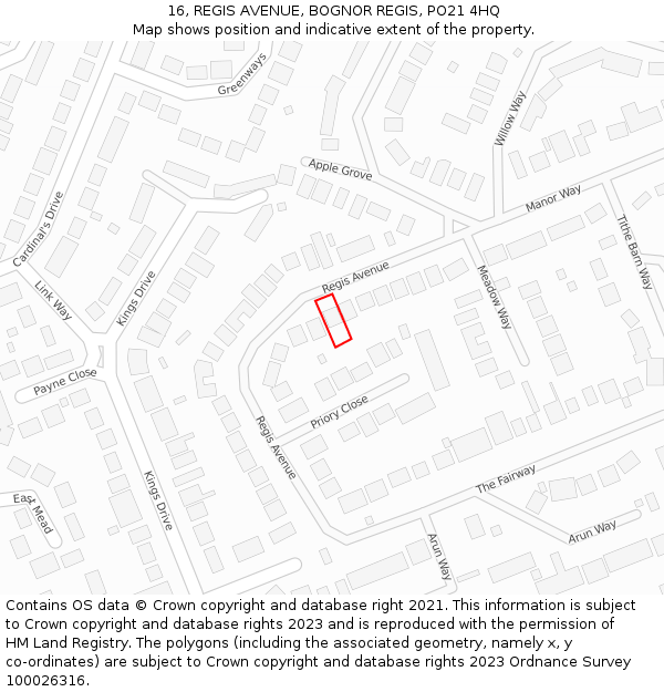 16, REGIS AVENUE, BOGNOR REGIS, PO21 4HQ: Location map and indicative extent of plot