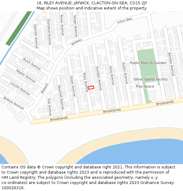 16, RILEY AVENUE, JAYWICK, CLACTON-ON-SEA, CO15 2JY: Location map and indicative extent of plot