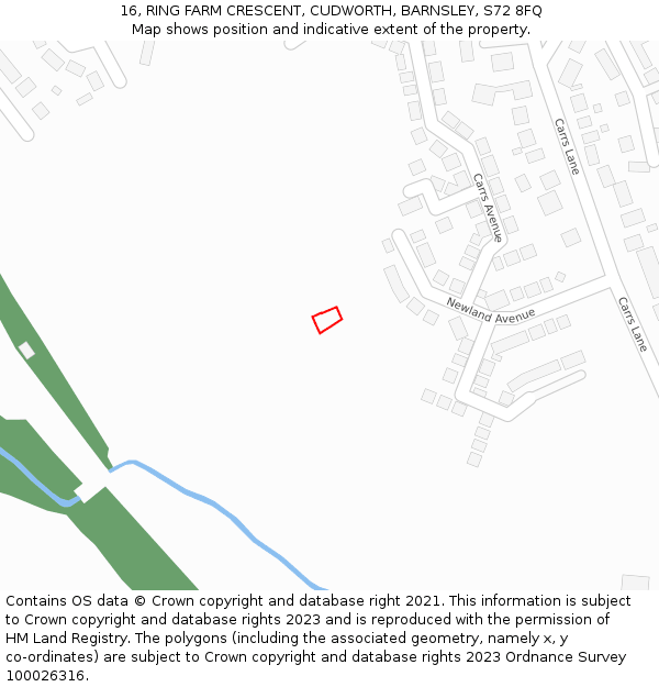 16, RING FARM CRESCENT, CUDWORTH, BARNSLEY, S72 8FQ: Location map and indicative extent of plot