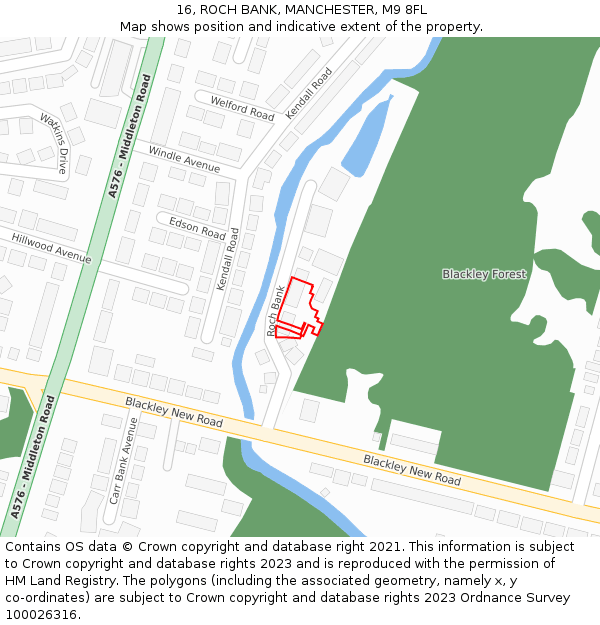 16, ROCH BANK, MANCHESTER, M9 8FL: Location map and indicative extent of plot