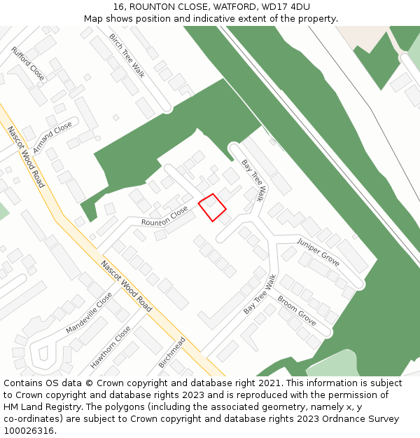 16, ROUNTON CLOSE, WATFORD, WD17 4DU: Location map and indicative extent of plot