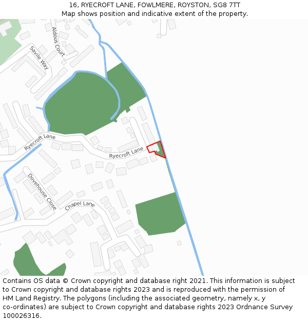 16, RYECROFT LANE, FOWLMERE, ROYSTON, SG8 7TT: Location map and indicative extent of plot