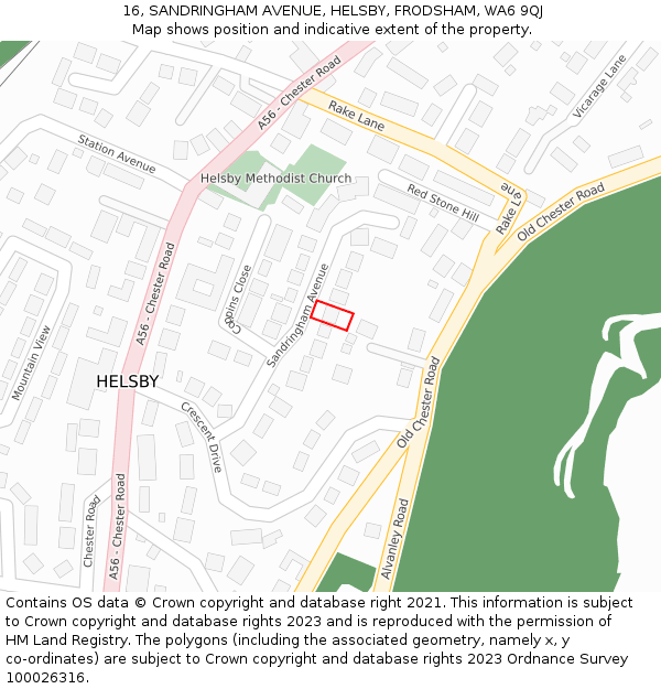 16, SANDRINGHAM AVENUE, HELSBY, FRODSHAM, WA6 9QJ: Location map and indicative extent of plot