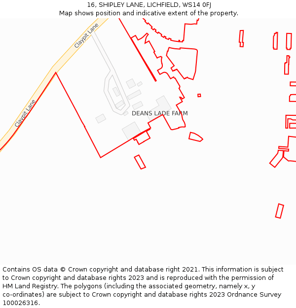 16, SHIPLEY LANE, LICHFIELD, WS14 0FJ: Location map and indicative extent of plot