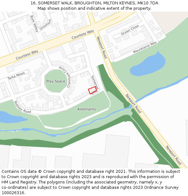 16, SOMERSET WALK, BROUGHTON, MILTON KEYNES, MK10 7DA: Location map and indicative extent of plot