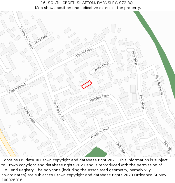 16, SOUTH CROFT, SHAFTON, BARNSLEY, S72 8QL: Location map and indicative extent of plot