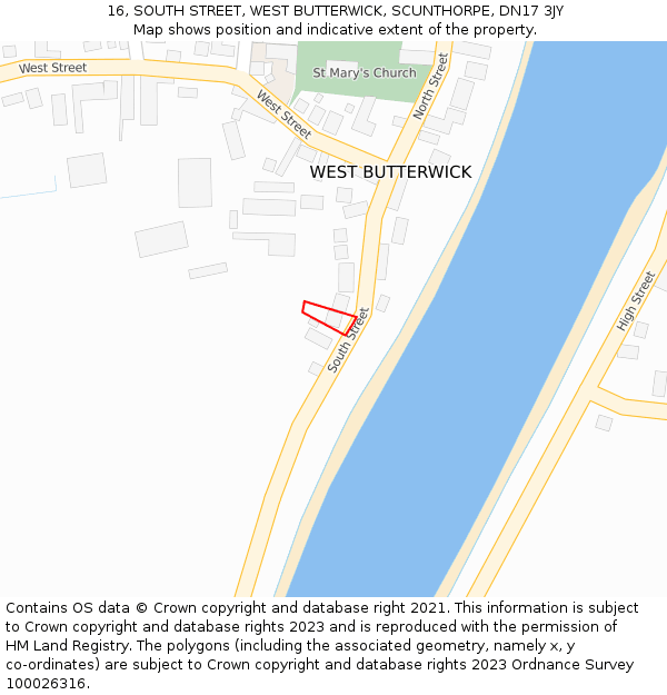 16, SOUTH STREET, WEST BUTTERWICK, SCUNTHORPE, DN17 3JY: Location map and indicative extent of plot