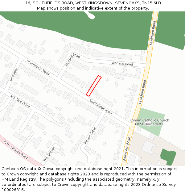 16, SOUTHFIELDS ROAD, WEST KINGSDOWN, SEVENOAKS, TN15 6LB: Location map and indicative extent of plot