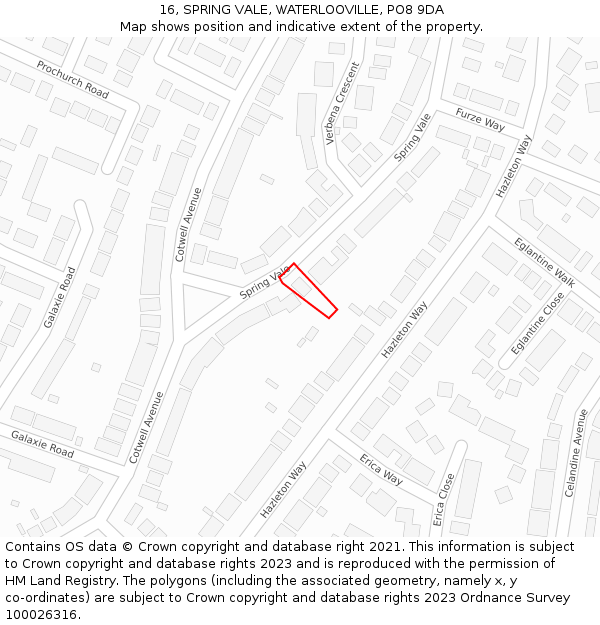 16, SPRING VALE, WATERLOOVILLE, PO8 9DA: Location map and indicative extent of plot