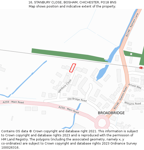 16, STANBURY CLOSE, BOSHAM, CHICHESTER, PO18 8NS: Location map and indicative extent of plot