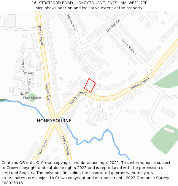 16, STRATFORD ROAD, HONEYBOURNE, EVESHAM, WR11 7PP: Location map and indicative extent of plot