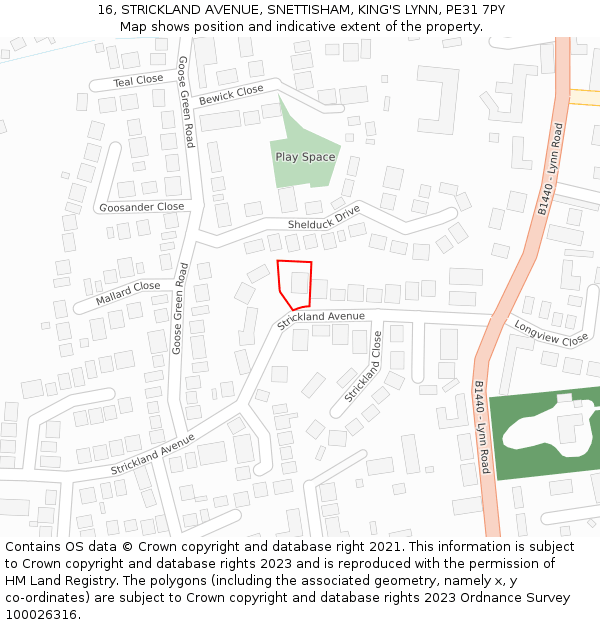 16, STRICKLAND AVENUE, SNETTISHAM, KING'S LYNN, PE31 7PY: Location map and indicative extent of plot