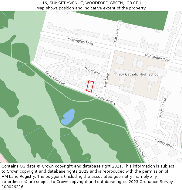 16, SUNSET AVENUE, WOODFORD GREEN, IG8 0TH: Location map and indicative extent of plot