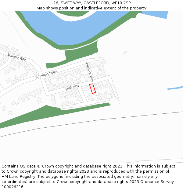 16, SWIFT WAY, CASTLEFORD, WF10 2SP: Location map and indicative extent of plot