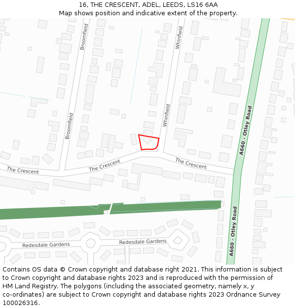 16, THE CRESCENT, ADEL, LEEDS, LS16 6AA: Location map and indicative extent of plot