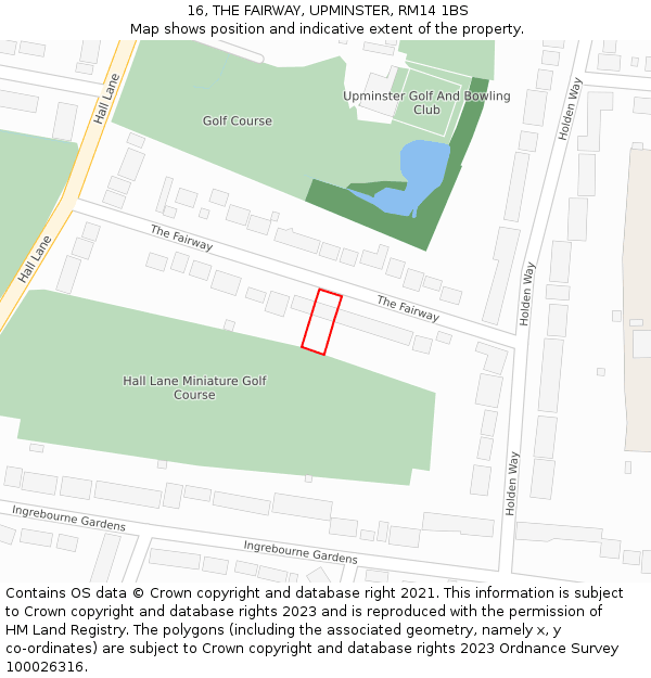 16, THE FAIRWAY, UPMINSTER, RM14 1BS: Location map and indicative extent of plot